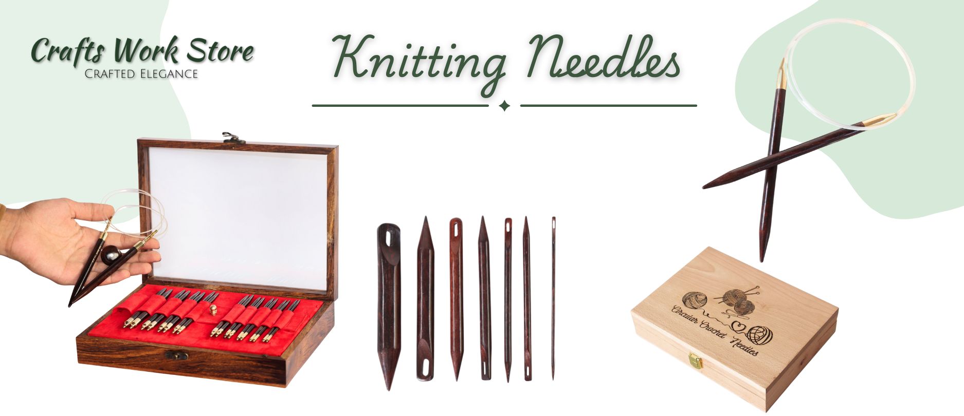 Knitting needles and needles case on a white background